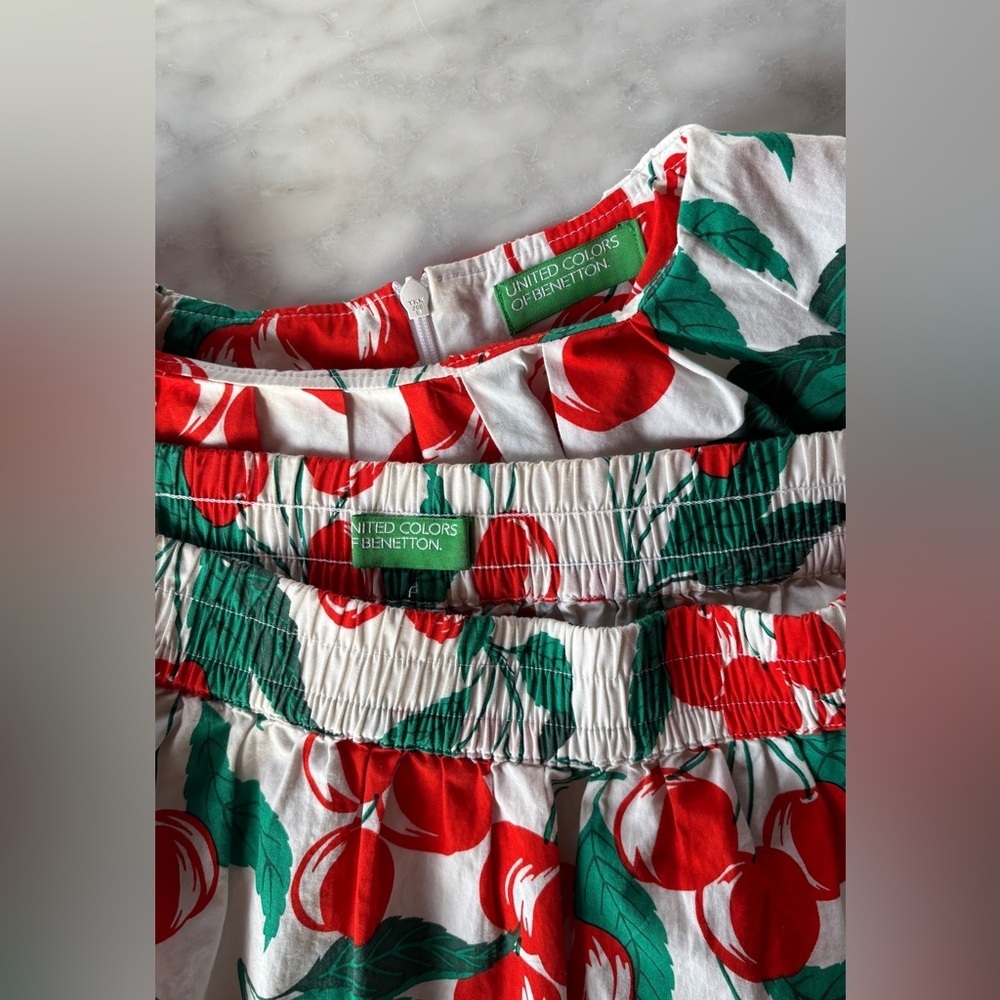 Benetton Cherry Print Set Crop Top & Midi Skirt – Size S - Picture 12 of 15